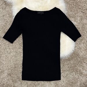 Ann Taylor Women’s Black Ribbed Boatneck Short Sleeve Top Size S